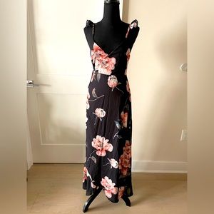 Full length wrap dress. Black w/ pink floral. New with tags! Size Small